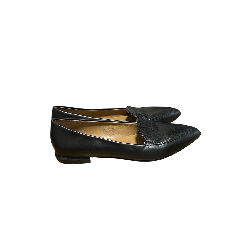 Black Pointed-Toe Leather Flats - Women's Slip-On Loafers - Picture 4 of 8